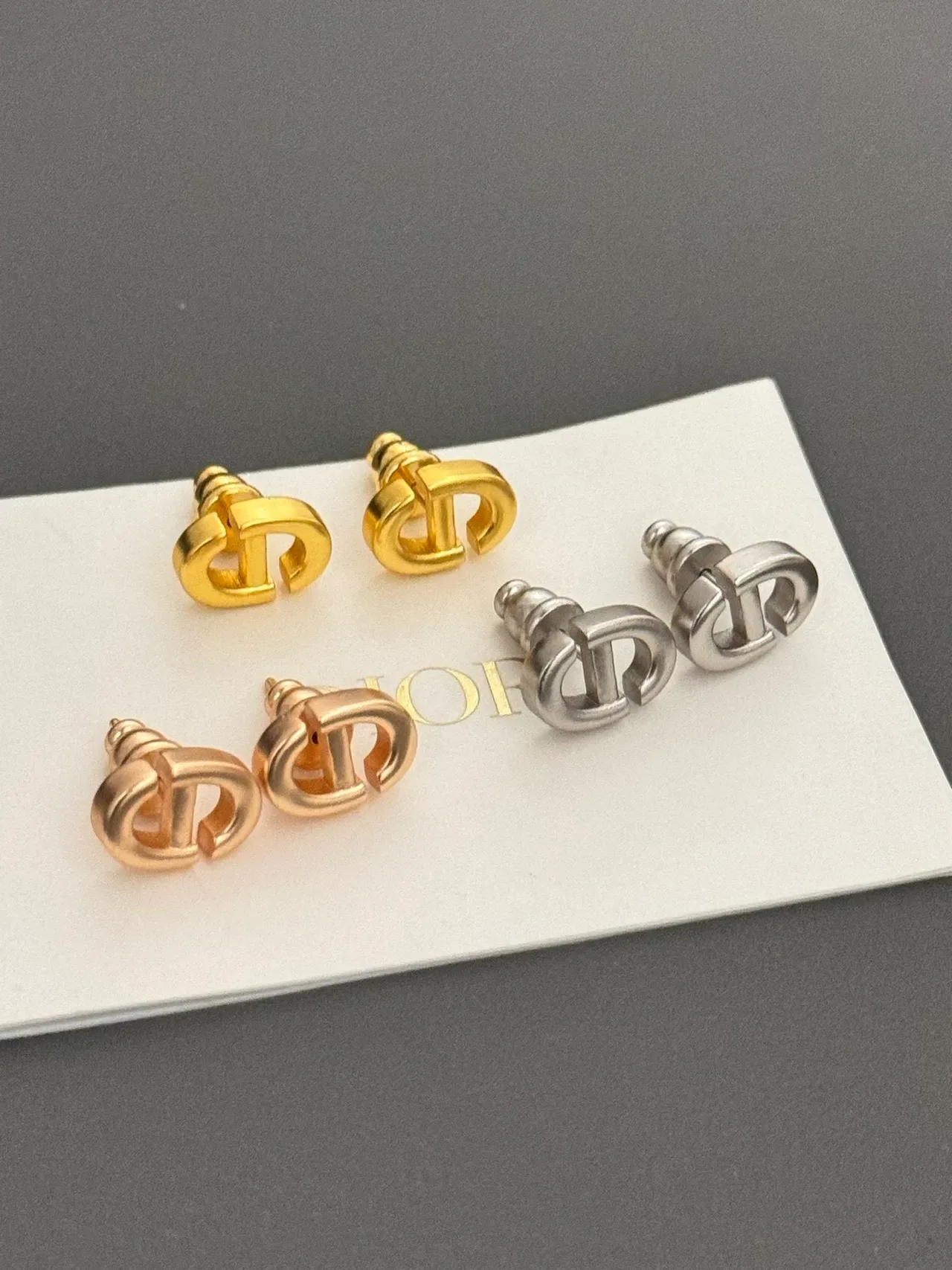 Dior CD Monogram Polished Metal Stud Earrings 7