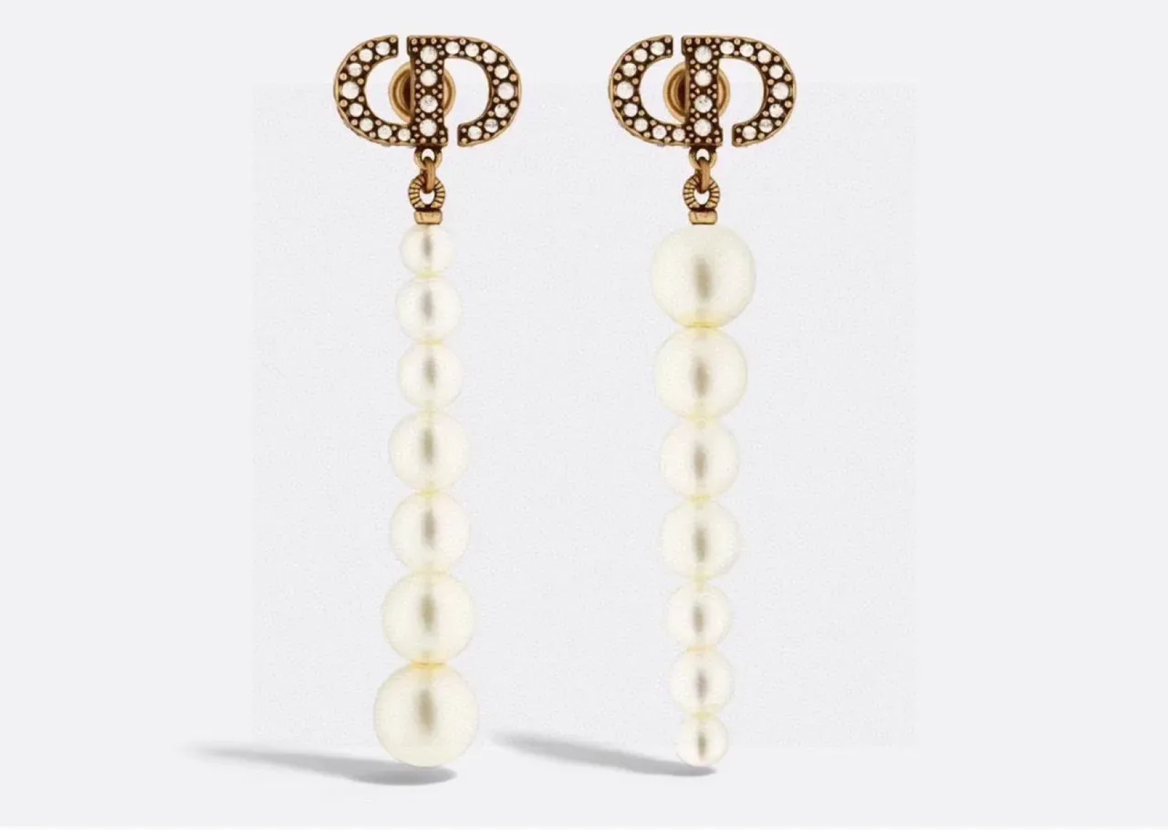 Dior CD Bracelet Perles Beige Chaîne Or Métal 2