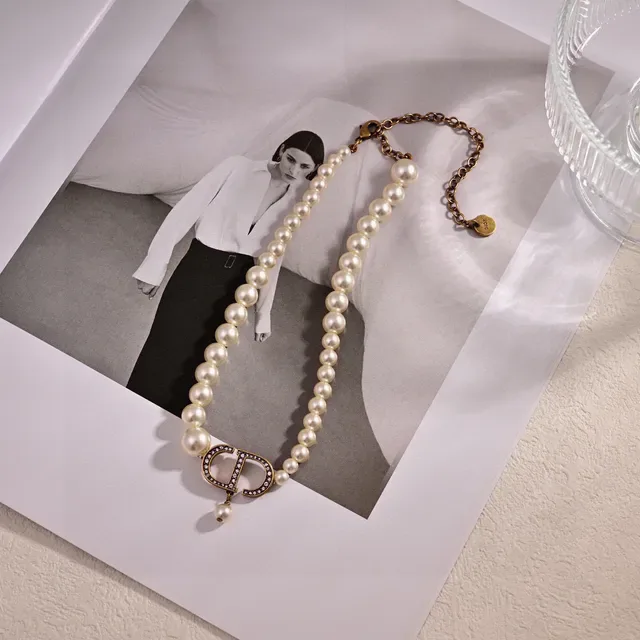 Dior CD Bracelet Perles Beige Chaîne Or Métal 3