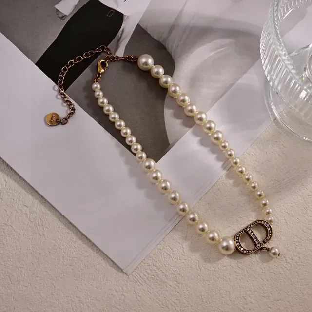 Dior CD Bracelet Perles Beige Chaîne Or Métal 8