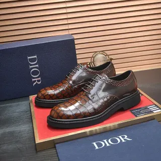 Dior Crocodile-Embossed Cap-Toe Brown Oxford Shoes