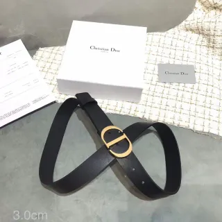 Dior D-Shaped Buckle Belt Black Gold Strap Leather Belt