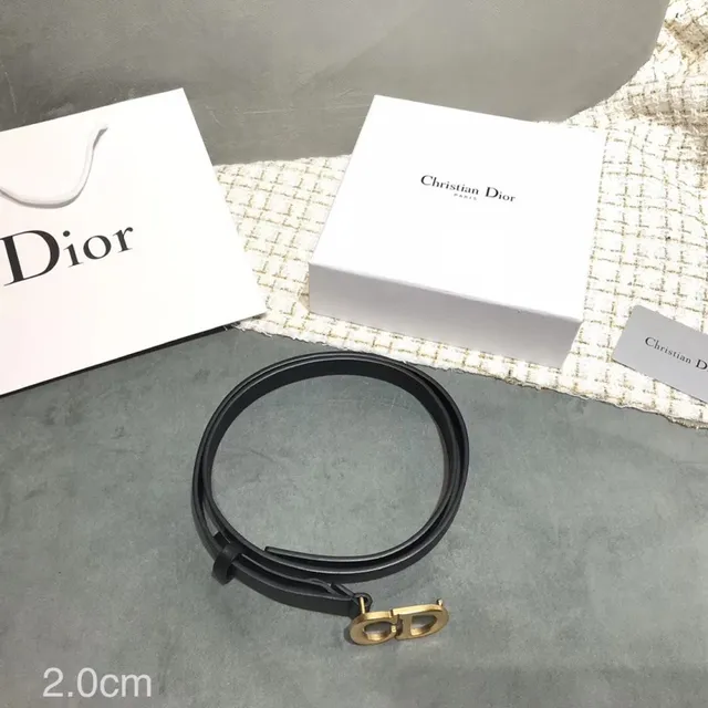 Dior D-Shaped Buckle Belt Black Gold Strap Leather Belt 2