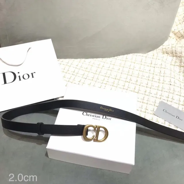 Dior D-Shaped Buckle Belt Black Gold Strap Leather Belt 5