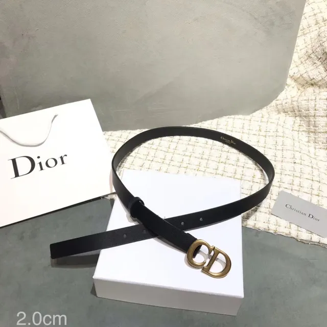 Dior D-Shaped Buckle Belt Black Gold Strap Leather Belt 6