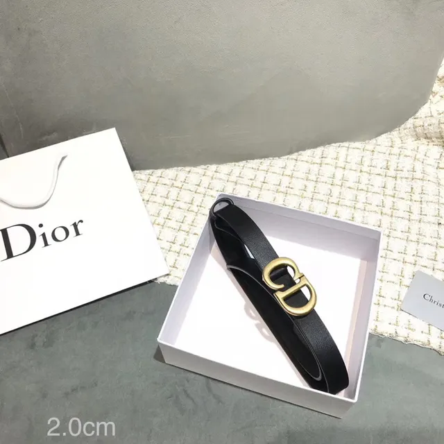 Dior D-Shaped Buckle Belt Black Gold Strap Leather Belt 7