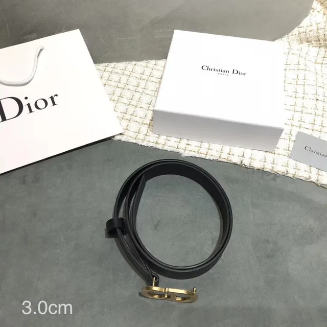 Dior D-Shaped Buckle Belt Black Gold Strap Leather Belt 8