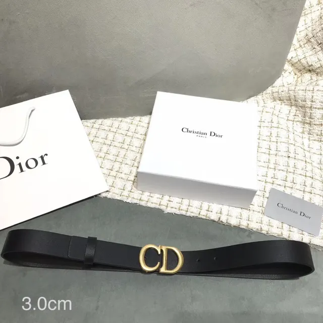 Dior D-Shaped Buckle Belt Black Gold Strap Leather Belt 10