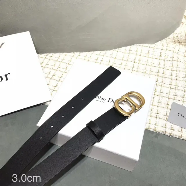 Dior D-Shaped Buckle Belt Black Gold Strap Leather Belt 11