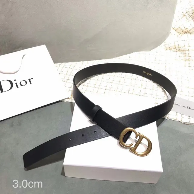 Dior D-Shaped Buckle Belt Black Gold Strap Leather Belt 12