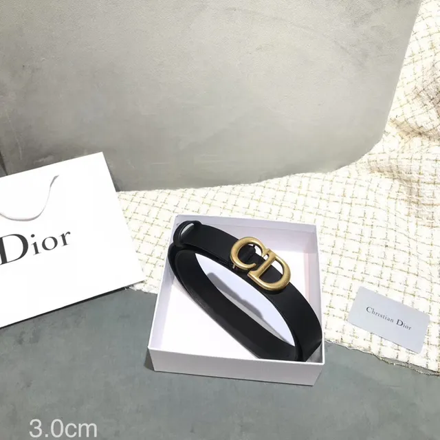 Dior D-Shaped Buckle Belt Black Gold Strap Leather Belt 13