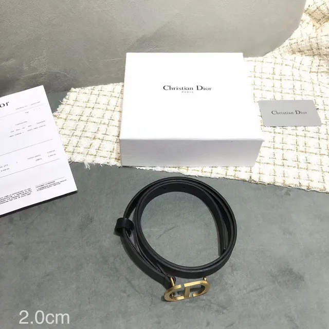 Dior D-Shaped Buckle Belt Black Gold Strap Leather Belt 14