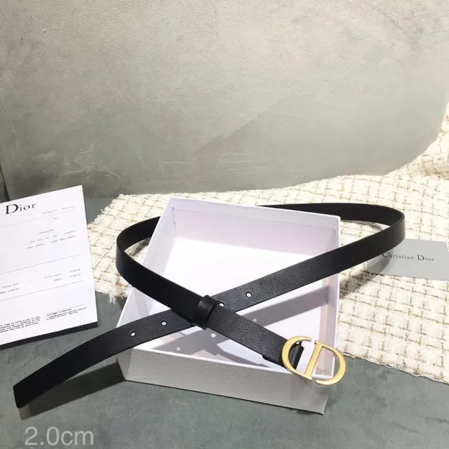 Dior D-Shaped Buckle Belt Black Gold Strap Leather Belt 18