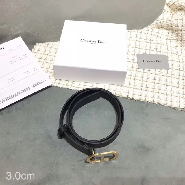 Dior D-Shaped Buckle Belt Black Gold Strap Leather Belt 20