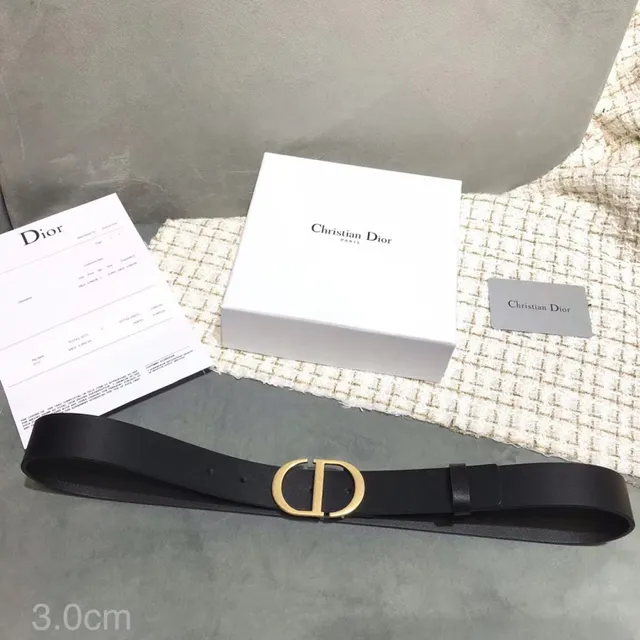 Dior D-Shaped Buckle Belt Black Gold Strap Leather Belt 21