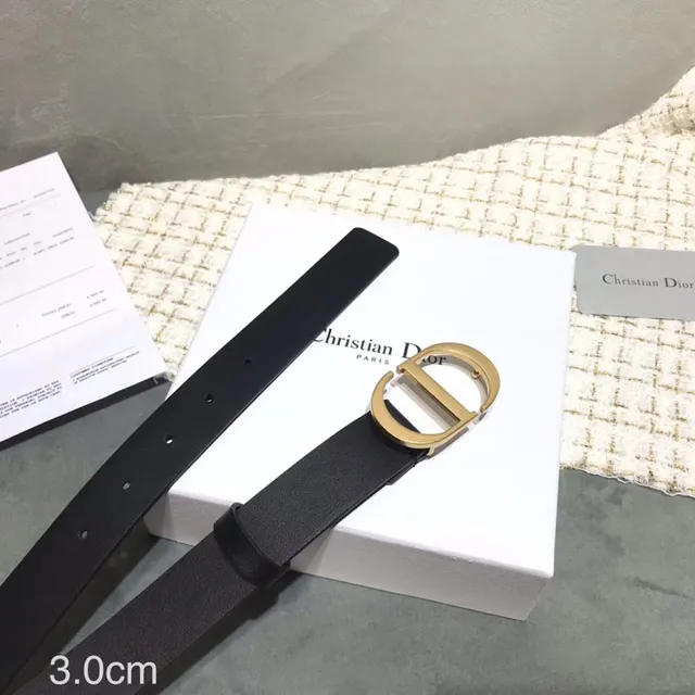 Dior D-Shaped Buckle Belt Black Gold Strap Leather Belt 22