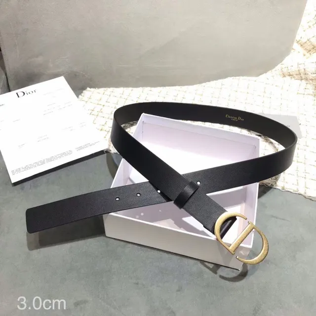 Dior D-Shaped Buckle Belt Black Gold Strap Leather Belt 23
