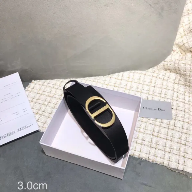 Dior D-Shaped Buckle Belt Black Gold Strap Leather Belt 24