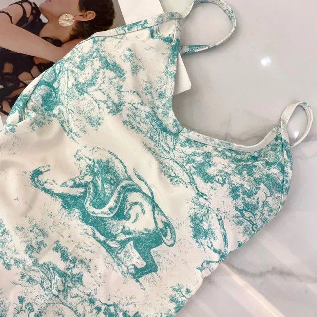 Dior Dioriviera White Blue Crisscross Back Straps Toile De Jouy Print Swimwear 3