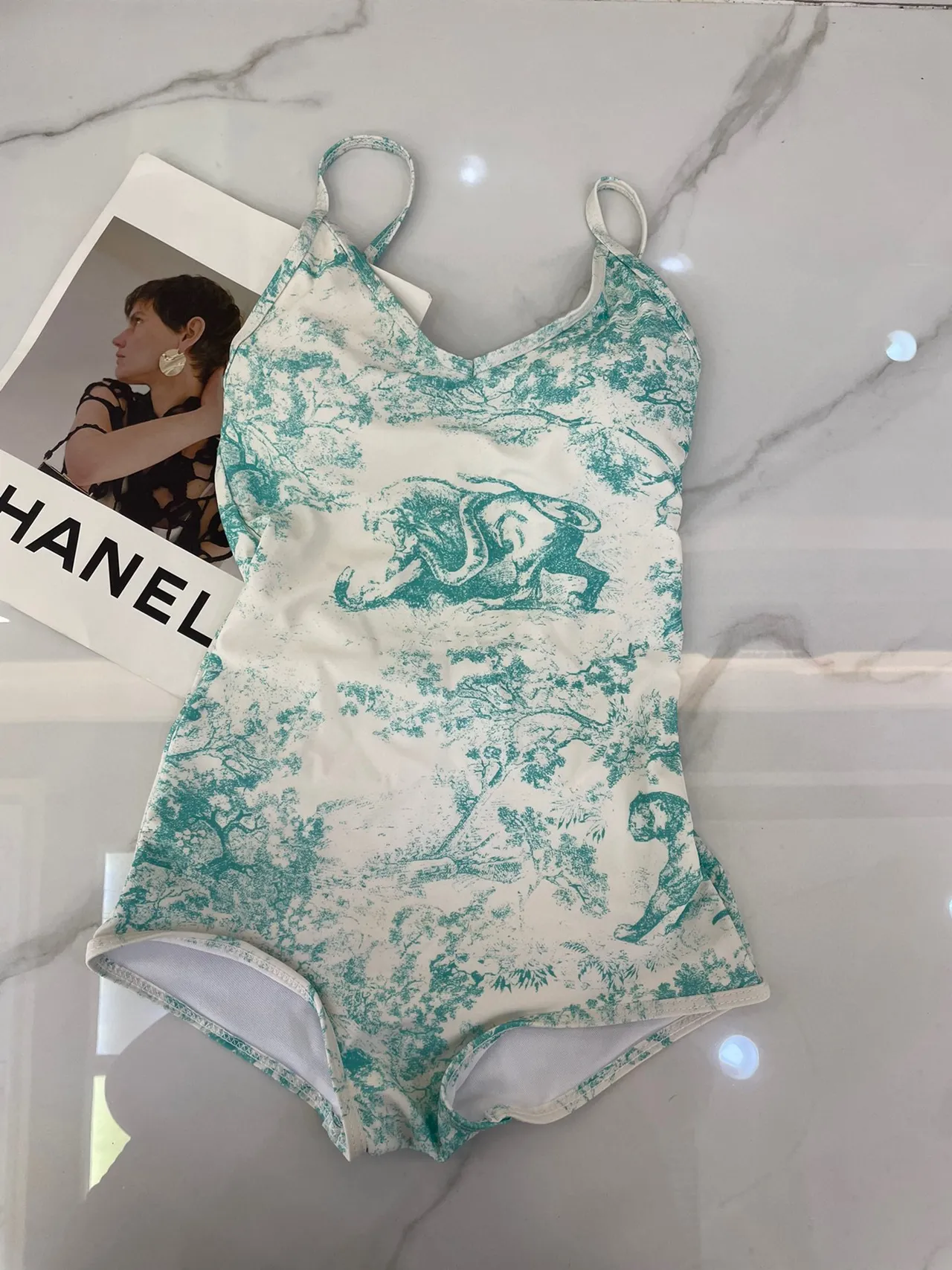 Dior Dioriviera White Blue Crisscross Back Straps Toile De Jouy Print Swimwear 4