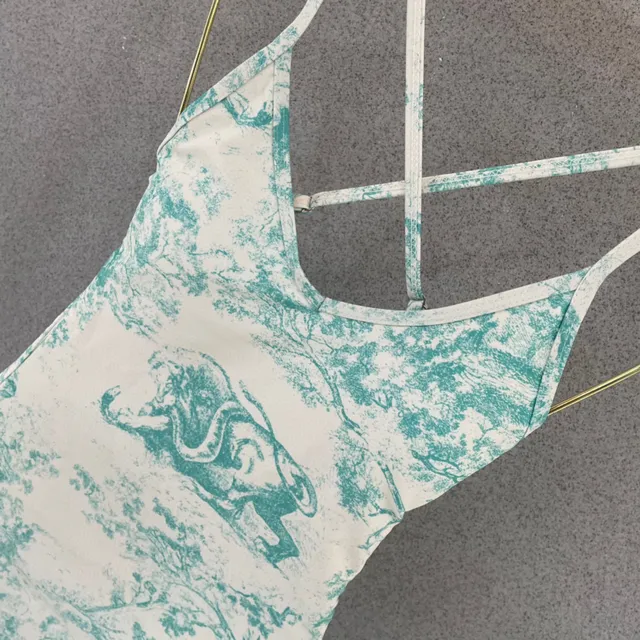 Dior Dioriviera White Blue Crisscross Back Straps Toile De Jouy Print Swimwear 6