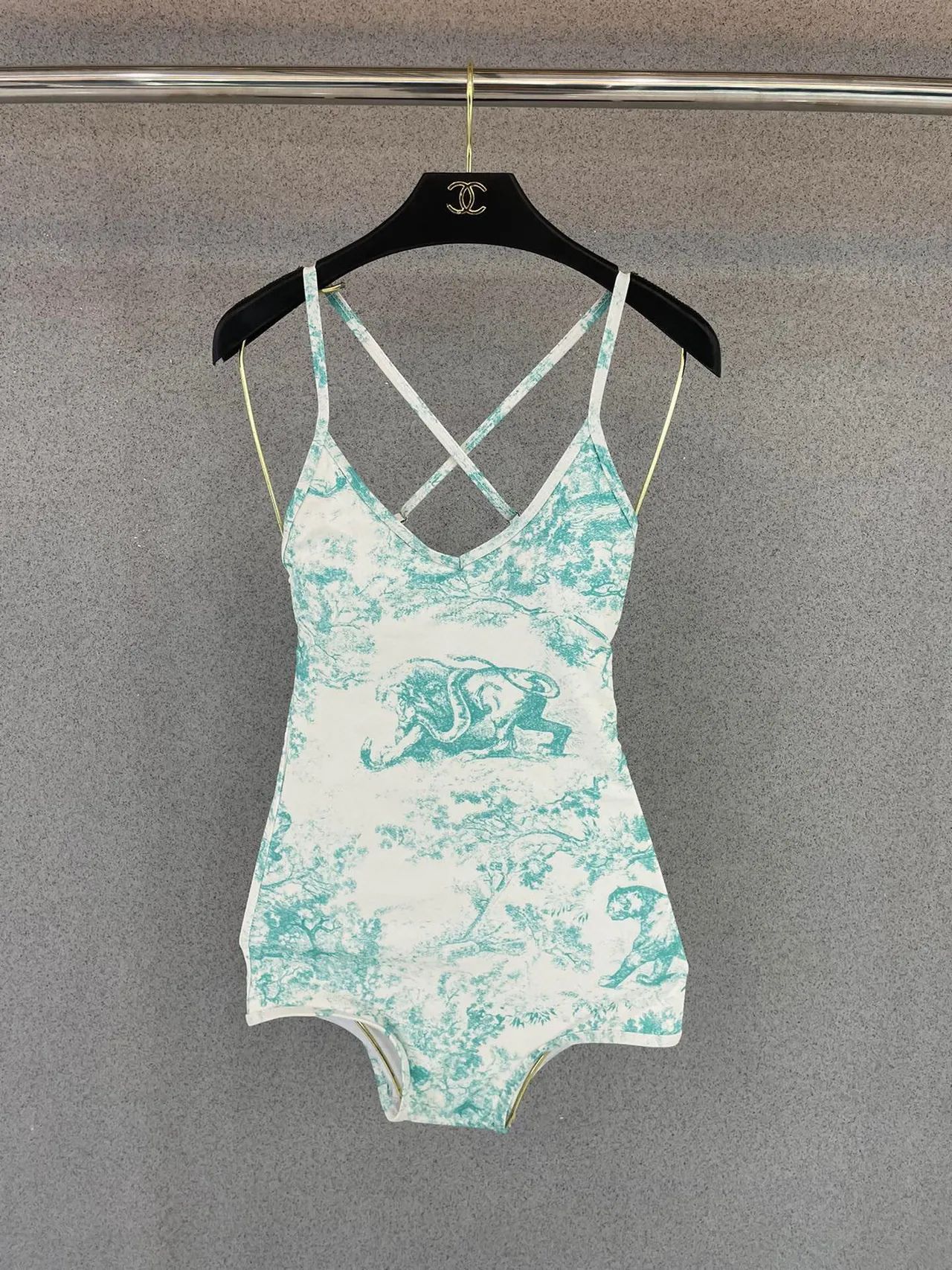 Dior Dioriviera White Blue Crisscross Back Straps Toile De Jouy Print Swimwear 9