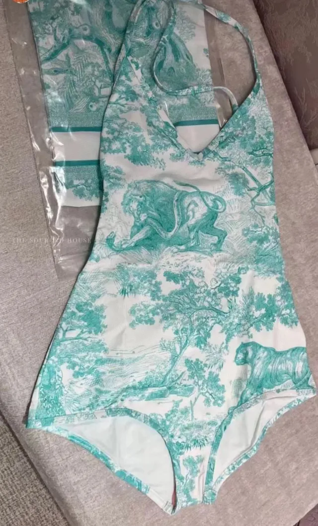 Dior Dioriviera White Blue Crisscross Back Straps Toile De Jouy Print Swimwear 7