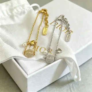 Dior Pulsera de Cadena con Eslabones de Oro y Plata con Cristales Incrustados