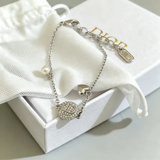 Dior Gold Silver Chain-Link Crystal-Encrusted Bracelet 5