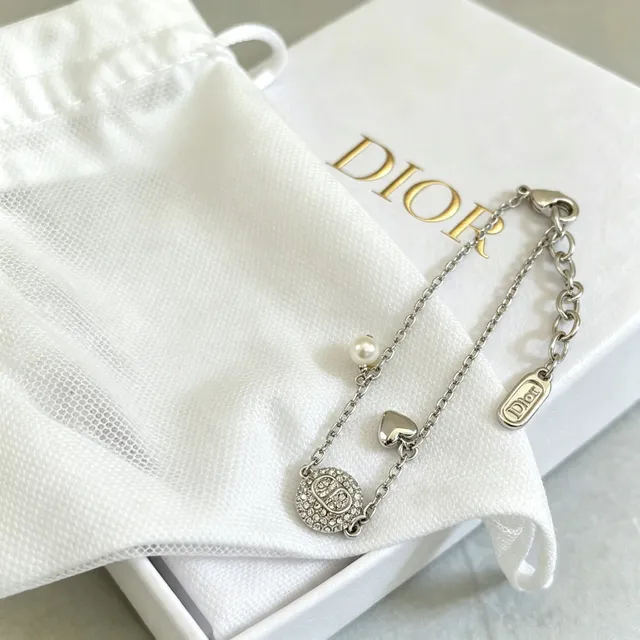Dior Gold Silver Chain-Link Crystal-Encrusted Bracelet 6