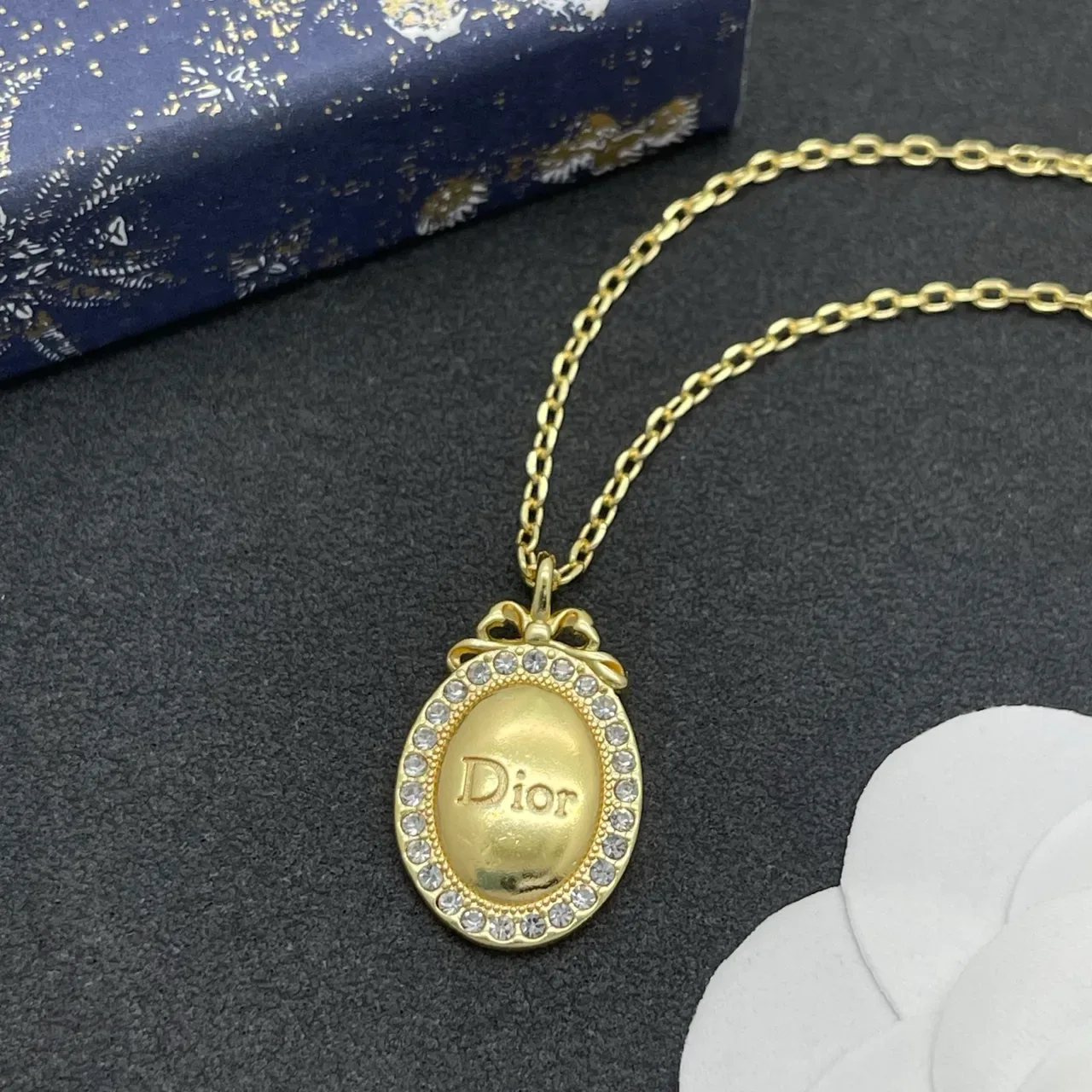Dior Gold Silver Chain Oval Medallion Pendant Necklace 6