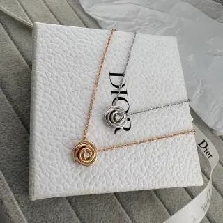 Collier Dior Or Argent Pendentif Spirale Forme Rose Pierre Ronde Centrale
