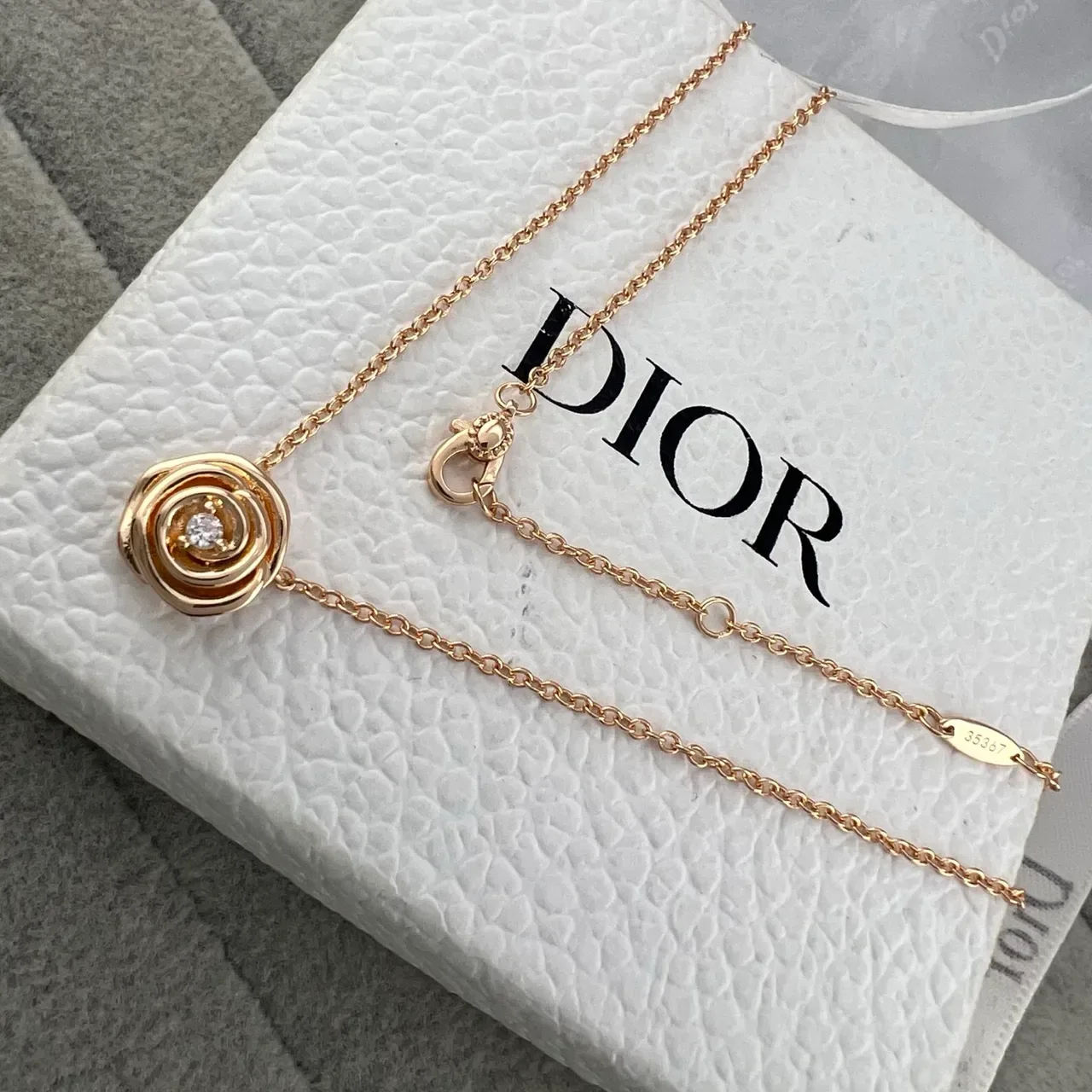 Dior Gold Silver Rose-Shaped Spiral Pendant Central Round Stone Necklace 5
