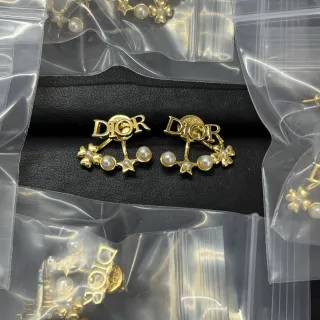 Dior Gold-Tone Pearl Star Flower Logo Earrings