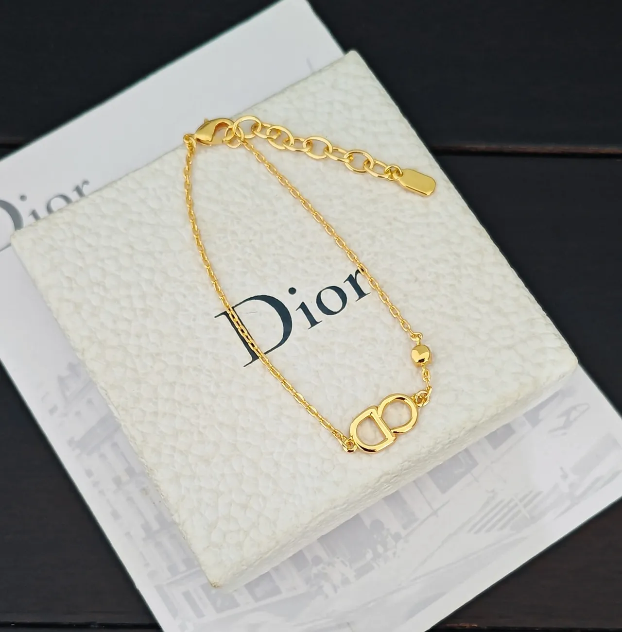 Dior Gold Transparent Chain Pavé Crystal Double-D Motif Bracelet 2