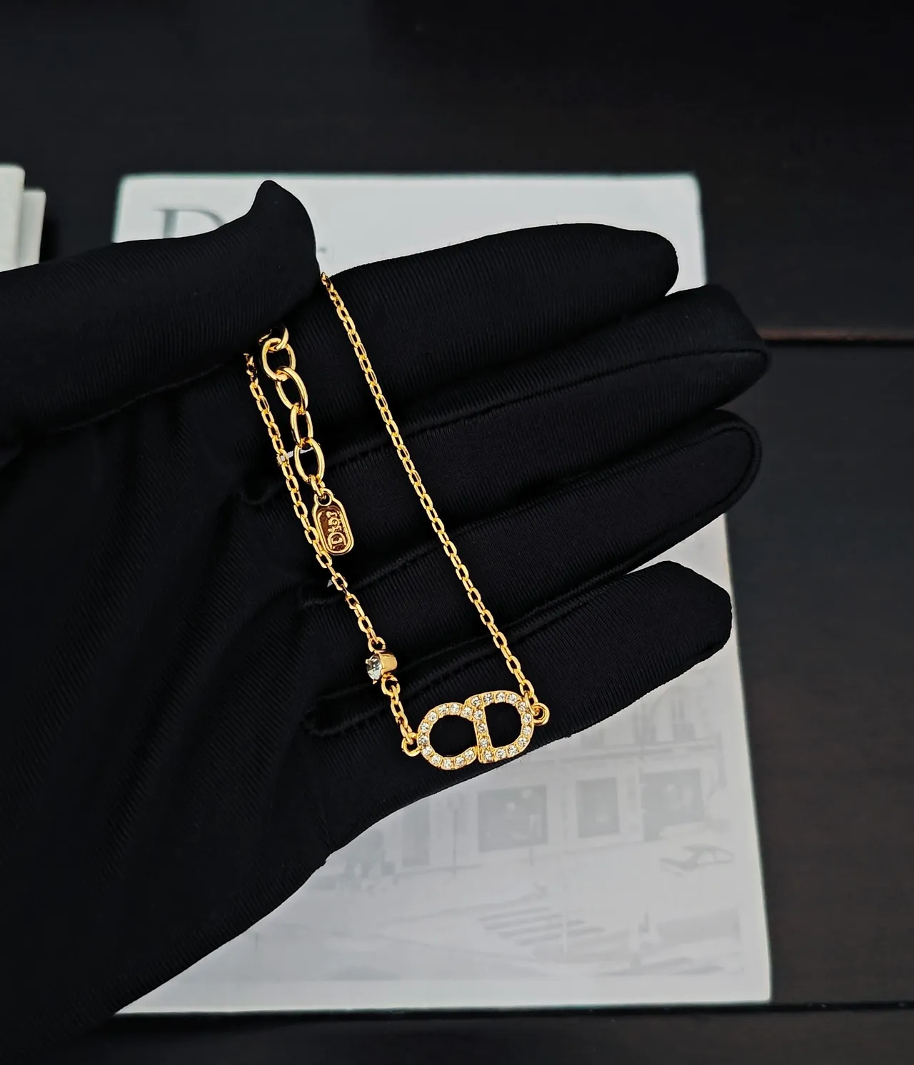 Dior Gold Transparent Chain Pavé Crystal Double-D Motif Bracelet 4
