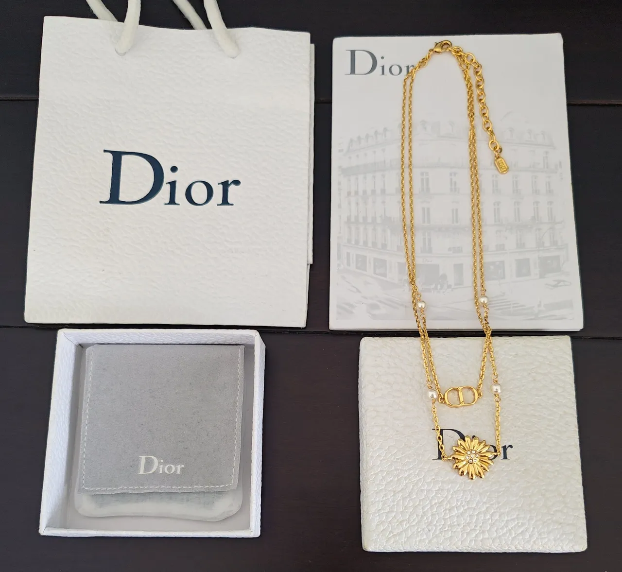 Dior Gold White Multi-Strand Chain Pearl Accents Necklace 3
