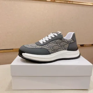 Dior Gray Beige Monogrammed Canvas Upper Structured Dark Overlays Lifestyle Sneakers