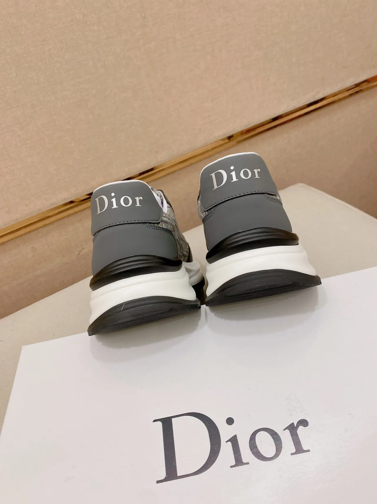Dior Gray Beige Monogrammed Canvas Upper Structured Dark Overlays Lifestyle Sneakers 3