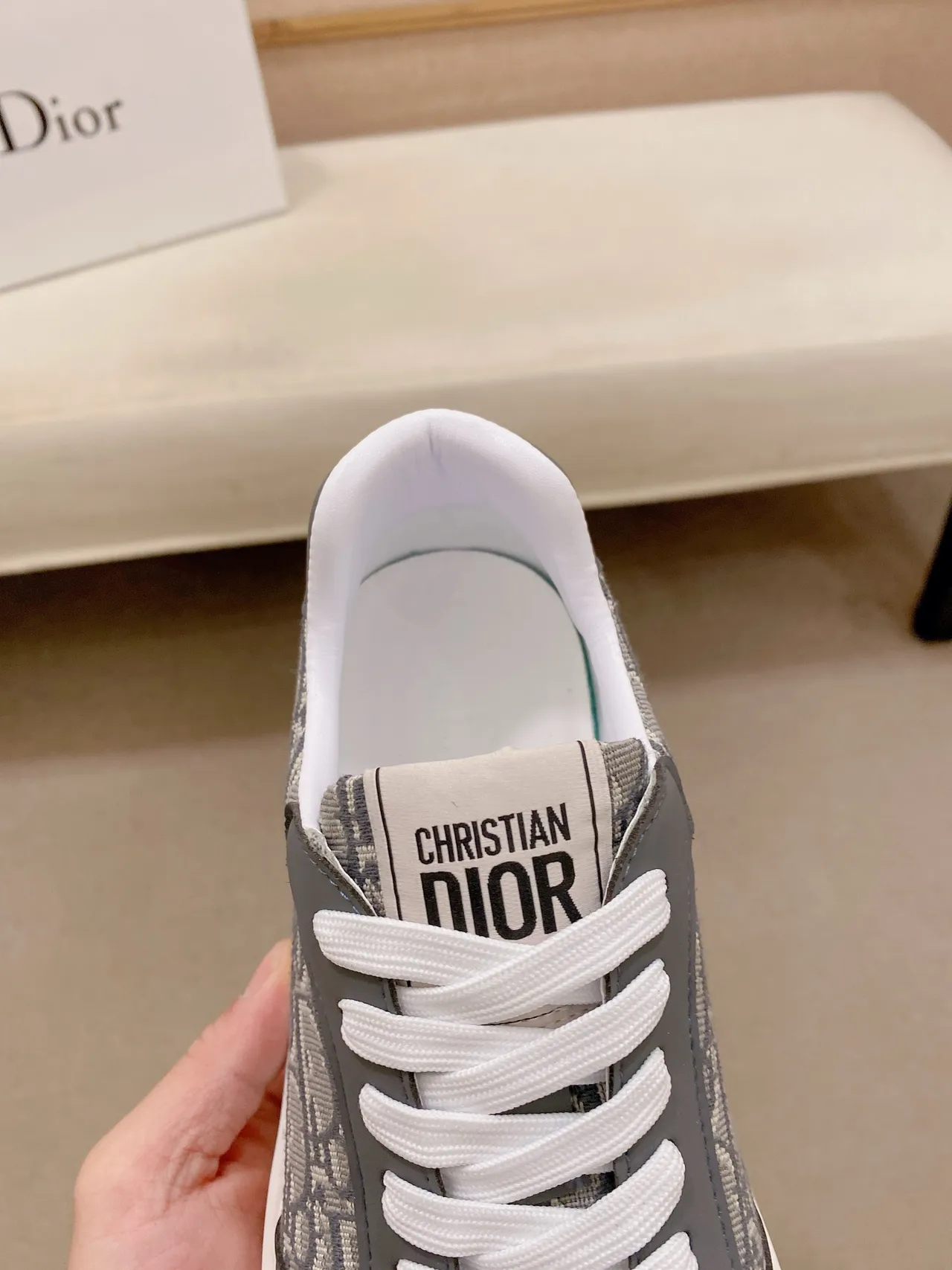 Dior Gray Beige Monogrammed Canvas Upper Structured Dark Overlays Lifestyle Sneakers 4