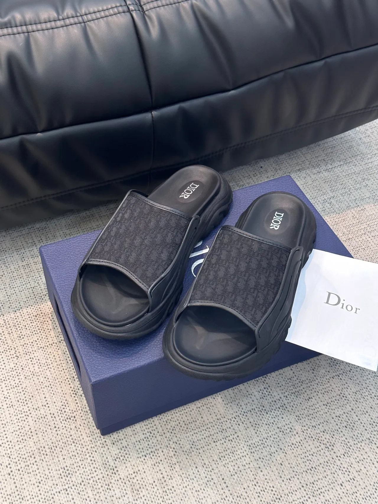 Dior Gray Black Thick Platform Sole Monogram Jacquard Strap Slippers 13