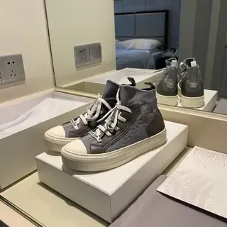 Dior Gray White High-Top Sock-Collar Monogrammed Textile Lifestyle Sneakers
