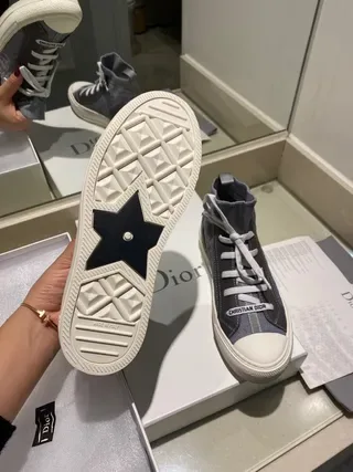 Dior Gray White High-Top Sock-Collar Monogrammed Textile Lifestyle Sneakers 2