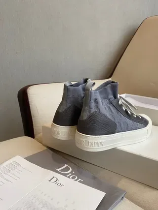Dior Gray White High-Top Sock-Collar Monogrammed Textile Lifestyle Sneakers 3