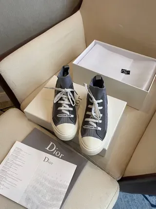 Dior Gray White High-Top Sock-Collar Monogrammed Textile Lifestyle Sneakers 4