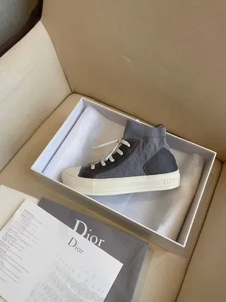 Dior Gray White High-Top Sock-Collar Monogrammed Textile Lifestyle Sneakers 5