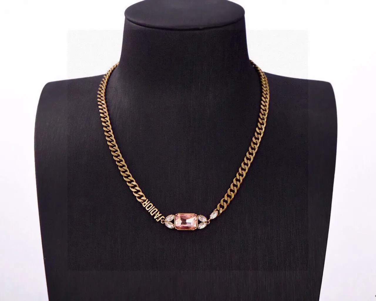 Dior J'adore Gold-Tone Pink Stone Necklace 2