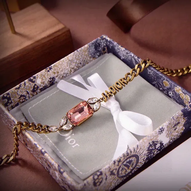 Dior J'adore Gold-Tone Pink Stone Necklace 3