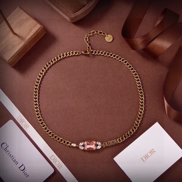 Dior J'adore Gold-Tone Pink Stone Necklace 4