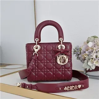 Dior Lady Dior Burgundy Quilted Cannage Top-Handle Tote Bag